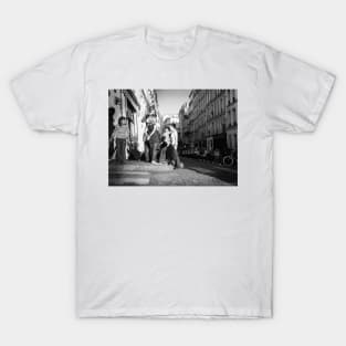 French street imagery group of young adults on Montmartre street corner outside pub T-Shirt